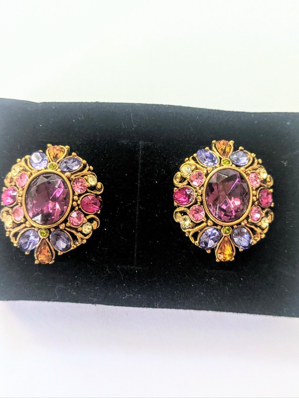 Gorgeous JOAN RIVERS Pastel Rhinestone Oval Victorian Revival Clip On Earrings
